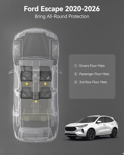 Image of 3W Floor Mats Fit for Ford Escape 2020-2025 2026 (NOT for Hybrid), TPE All Weather Custom Fit Floor Liner for Ford Escape 1st and 2nd Row Full Set Accessories Car Liners Black