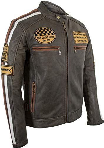 MDM Herren Retro Motorrad Lederjacke (S)
