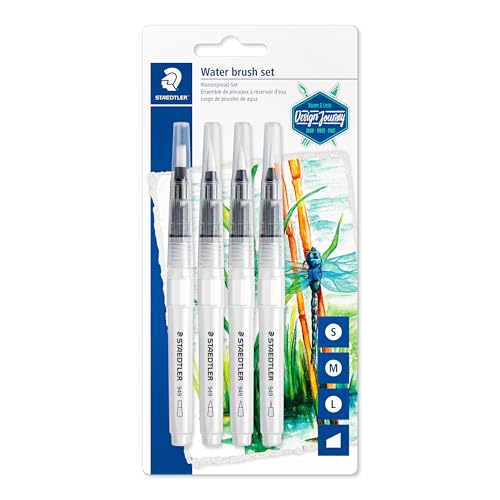 STAEDTLER Design Journey 949-SBK4-CST, Water Brush, Blíster con Cuatro Pinceles de Agua, Blanco
