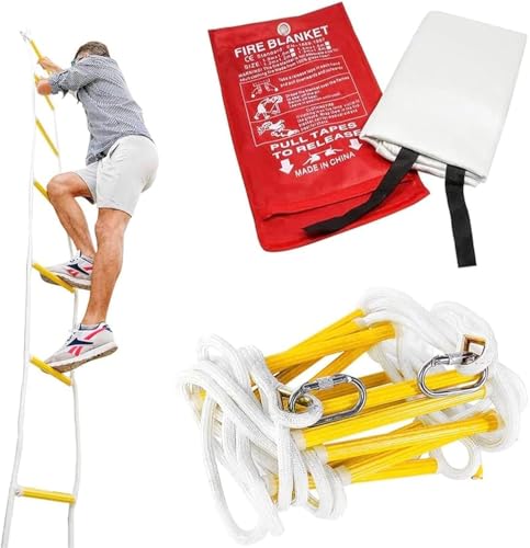 Feuerleiter für 2-stöckiges Haus 8m | Feuerfeste Decke für Zuhause | Notfallleiter |Feuer Lebensrettende Ausrüstung für die Familie | Rettungsleiter für den Notfall