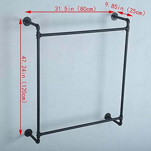 Industrial Pipe Clothing Rack Wall Mounted,Vintage Retail Garment Rack Display Rack Cloths Rack,Metal Commercial Clothes Racks for Hanging Clothes,Black Iron Clothing Rod Laundry Room Decor(31.5in) - Thumbnail 3