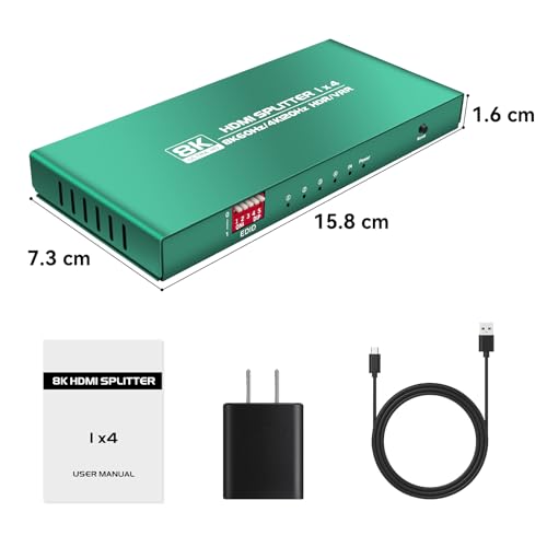Image of HDMI Splitter 1 in 4 Out 4k 120hz hue sync Box 1x4 hdmi Duplicator 4k 120hz 4 Way hdmi2.1 Splitters 1x4 4 Way hdmi Splitter 1 in 4 Out 8k 4 Port hdmi2.1 Splitters