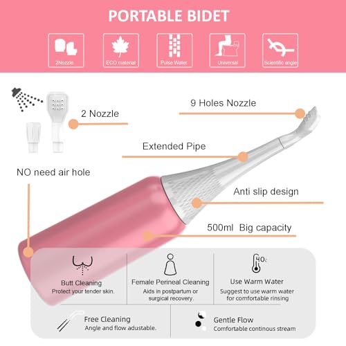 2-in-1 Peri Bottle (500ml) – Postpartum Care Bottle with 9 & 24-Hole Nozzles, Anti-Slip Grip, Long Tube, Sterilized, BPA-Free for Postpartum & Hemorrhoid