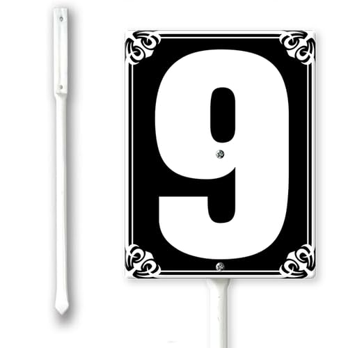 Number 9 Sign with Stake for Outside Lawn 8x12inch Aluminium Yard Decorations Metal Fade Resistant Black Numbered Signs for Out door Yard Driveway Home Easy to Install