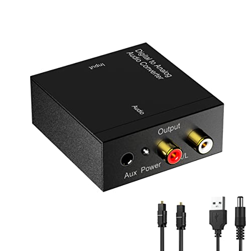 Eono 192KHz Convertidor Digital a Analógico, Óptico a RCA Adaptador DAC Audio Óptico Coaxial Toslink a Analógico Estéreo L/R y Jack 3.5mm Compatible para PS4, Xbox, HDTV, DVD, Negro