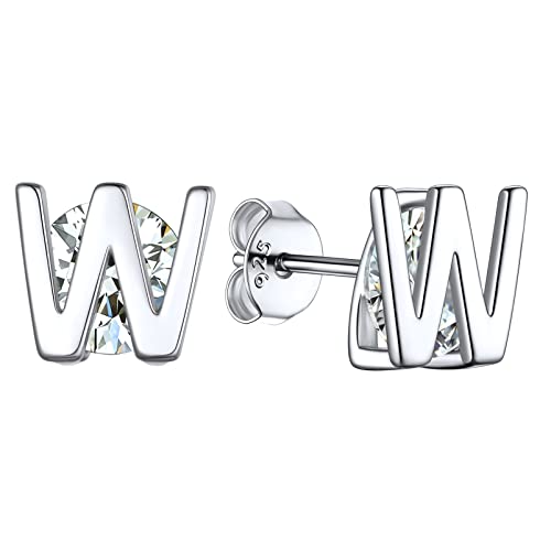 925 Sterling Silver Trendy Initial Earrings for Women, Yellow Gold/Rose Gold Plated/Cubic Zirconia Solid Silver A-Z Dainty Letter Hypoallergenic Ear Studs, Come Gift Box W 05 Cz Initial