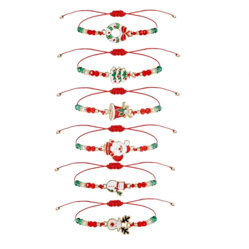 SexxLady 6 Pezzi Braccialetti Amicizia Bambini Natale Bracciale Bambina Braccialetto Intrecciati Regolabile con Babbo Natale Pupazzo di Neve Alce per Ragazza Festa di Compleanno Regalo Gioielli