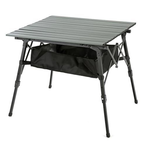 ARROWHEAD OUTDOOR 39" Aluminum Folding Camp Roll Up Table w/Adjustable Height, Undertable Mesh Storage, Carry Bag