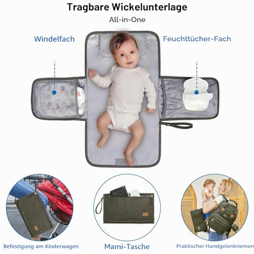 Dikaslon Großer Wickelrucksack Wickeltasche Kinderwagengurte für Eltern – Ansicht 5