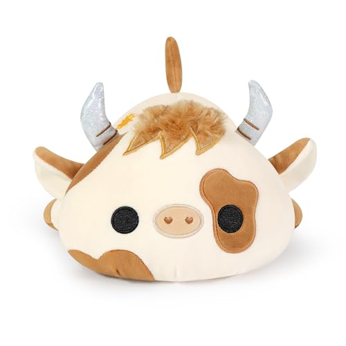Onsoyours Cute Cow Plushie, Soft Stuffed Highland Cow Squishy Plush Animal Toy Scottish Cow Pillow for Kids (White Highland Cow, 12\")