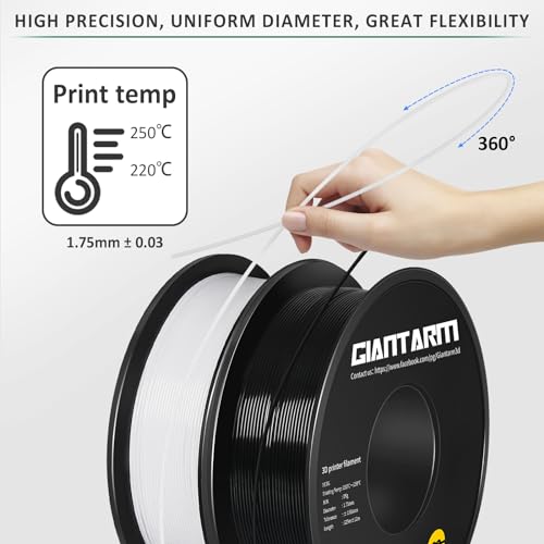 Image of GIANTARM PETG Filament 1.75, 3D Printer Filament 2KG, Toughness Enhanced, Dimensional Accuracy + /-0.02mm, Vacuum Package (Black+White)