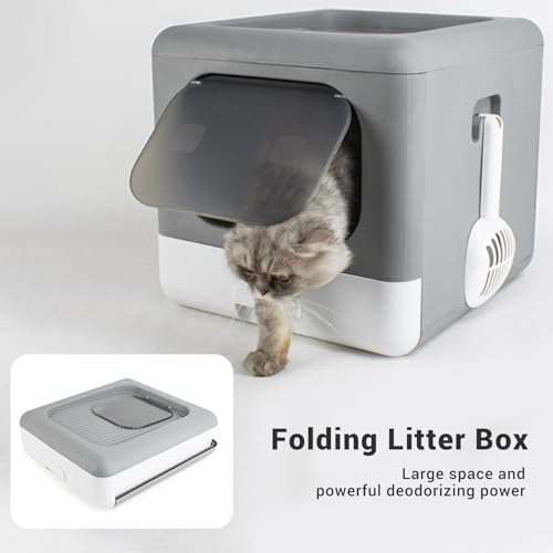 Caixa de Areia para Gatos, Controle Eficaz de Odor, Entrada Superior Anti-respingos, Grande Caixa de