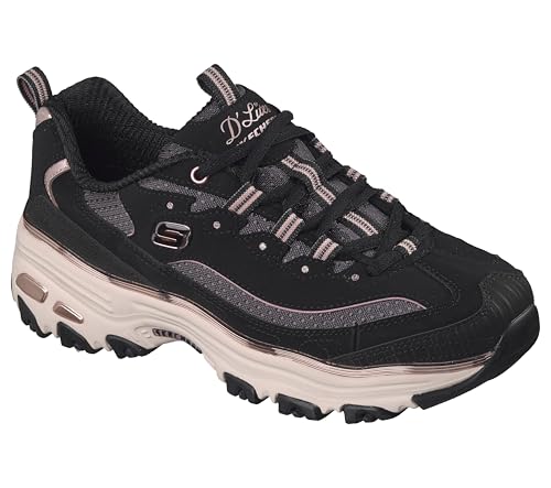 Baskets Skechers D'Lites cuir noir résistant avec détails mesh et or rose 38