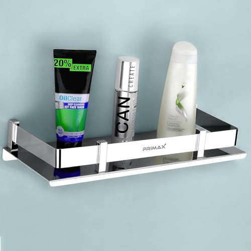 Image of Plantex (Primax) Stainless Steel Bathroom Shelf Rack /Bathroom Organizer /Wall Shelf for Bathroom Accessories Set /Kitchen Stand /Kitchen Shelves & Racks - Chrome (12x5 Inch)