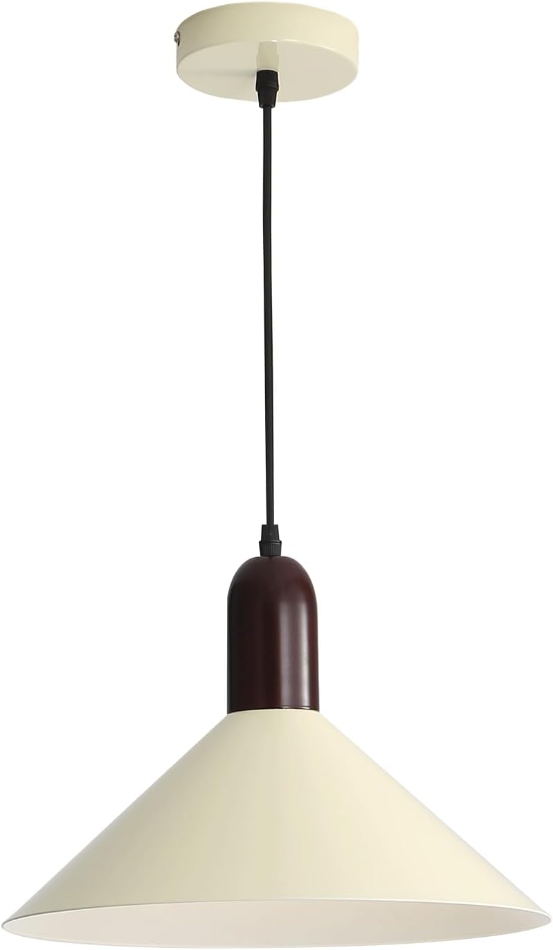 Modern Cone Pendant Lights Kitchen Island- Adjustable Hanging Lamp with Metal Shade & White Inner Finish- Single Head Ceiling Pendant Light for Dining Living Entryway Shop (Beige-1 Pack)