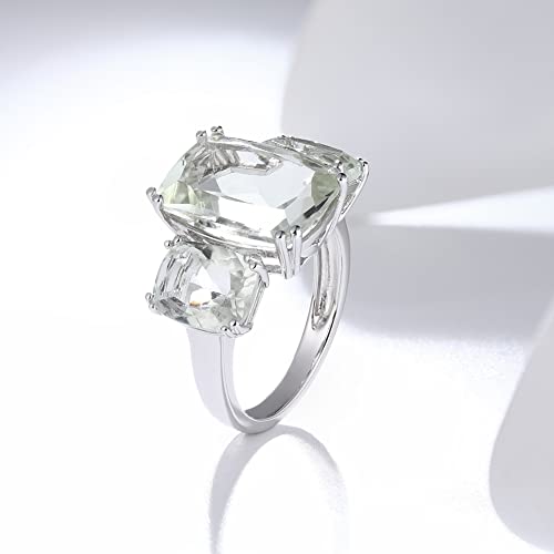 Supermodel 10 Ct Natural Green Amethyst 3 Stone Statement Ring For Women 925 Sterling Silver Rhodium Plated Solitaire Promise Ring Gift For Anniversary Valentines Day Size 9 #TOP4