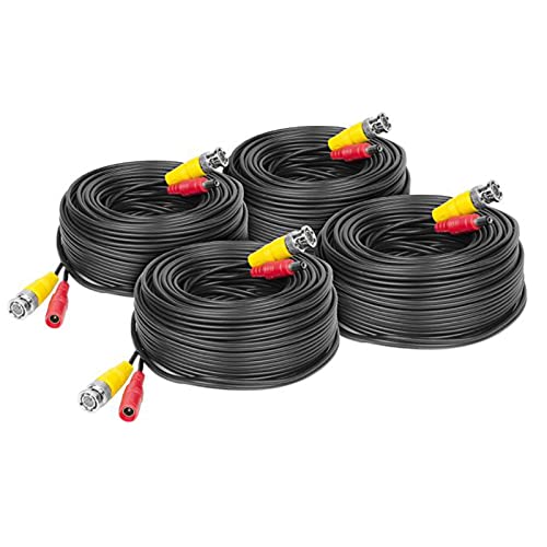 Image of Auroh 4 Pack 20M / 65 feet BNC Video Power Cable 2-in-1 Pre-made Black Security Camera CCTV Cable for HD Surveillance Camera and DVR System Installation