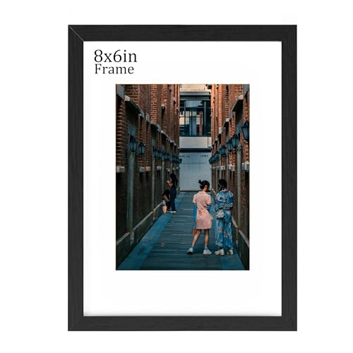 MEGAROOM Wood 8x6 Photo Frame - Photo Frame 8x6 for 20.3x15.2cm Picture Wall Hanging & Tabletop - 6x8 Picture Frame with Clear Perspex Front - Wall Mounting to Hang Portrait or Landscape (Black)