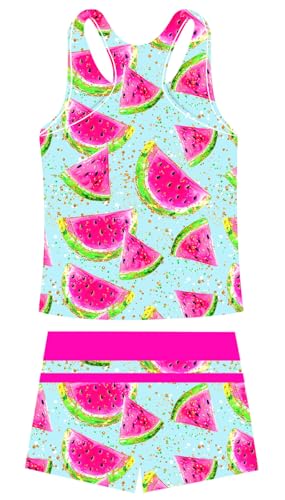 Image of UNIFACO Girls Swimsuits Two Piece Tankini Bathing Suits Boyshort Summer Beach Rash Guard Swimwear for 4-13T
