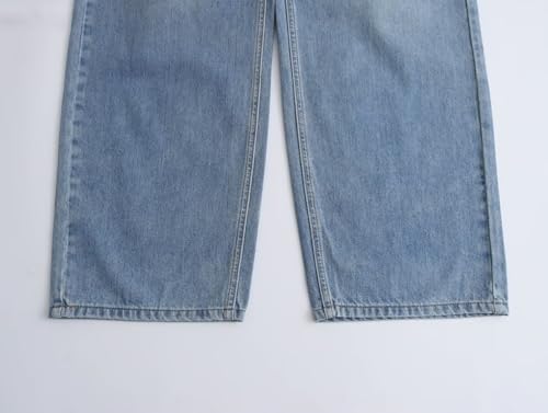 Vintage Mom Jeans British Minimalist Asymmetrical Waist Loose Jeans Women Boyfriend Style Washed Denim Pants4