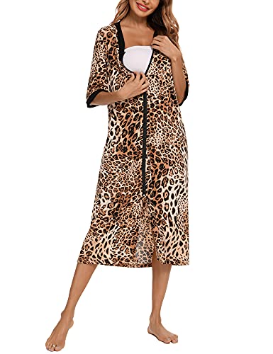 BESDEL-Femmes-Decontracte-Longue-Chemise-de-Nuit-Confortable-en-Coton-Chemise-de-Nuit-Robe-de-Maison-Zippee-Vetements-de-Detente-a-Imprime-Floral-avec-Poches-S-XXL