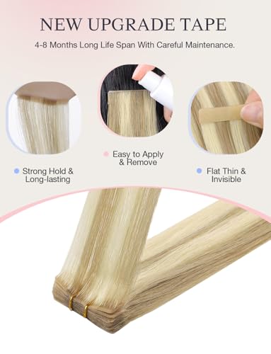 Image of DOORES Invisible Tape in Hair Extensions Human Hair, 22 inch #16 /22