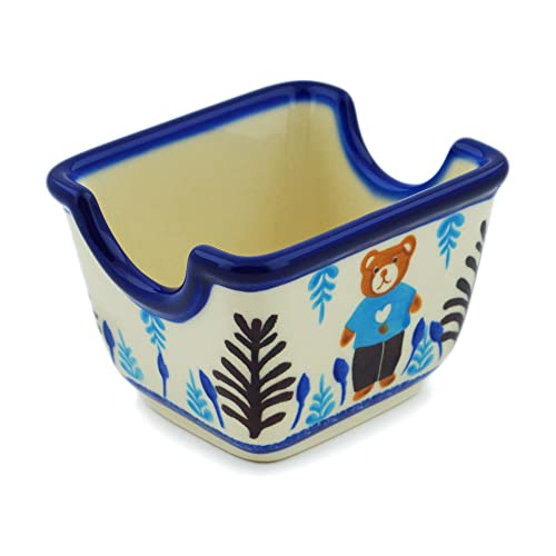 Authentic Polish Pottery Sugar Packet Holder Signature UNIKAT in Teddy's Love Design Handmade in Boles?awiec Poland by Ceramika Bona + Certificate of Authenticity