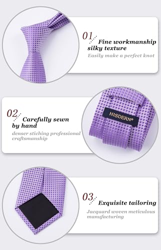 Image of HISDERN Ties for Men Formal Business Plaid Checked Mens Ties and Pocket Square Set Classic Wedding Necktie Handkerchief