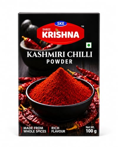 Image of SKE SHREE KRISHNA Kashmiri Red Chilli Powder 100g | Premium Kashmiri Lal Mirch Powder | Natural Color & Mild Spice for Cooking (Pack of 1)