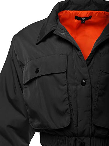 Women's Cropped Front Two Pocket Snap Quilted Padding Bomber Jacket4