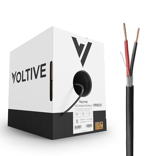 Voltive 14/2 Low Voltage Wire, Riser CL3R, UV, Wet Location & Direct Burial, Black, 500ft - 14AWG, 2 Conductors, Stranded Bare Copper, UL Listed - V-1337-1