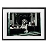 Stupell Industries Impression encadrée « Brasserie Vintage Dog in Window », sous verre, no...