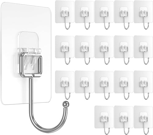Image of 18 Pack Large Adhesive Wall Hooks for Hanging Heavy Duty 44Ib Ninth Five