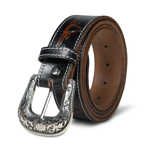 Image of Handcrafted Engraved Design Leather Belt with Embossed Buckle by N Z Overseas