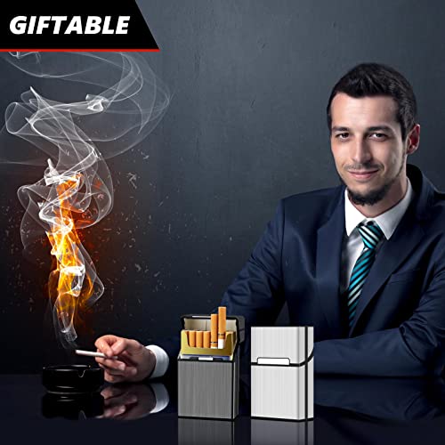 Roygra Cigarette Case, Magnetic Brushed Aluminum, 20 Capacity - 2 Pack (Gray + Silver, 85Mm King Size) #TOP5