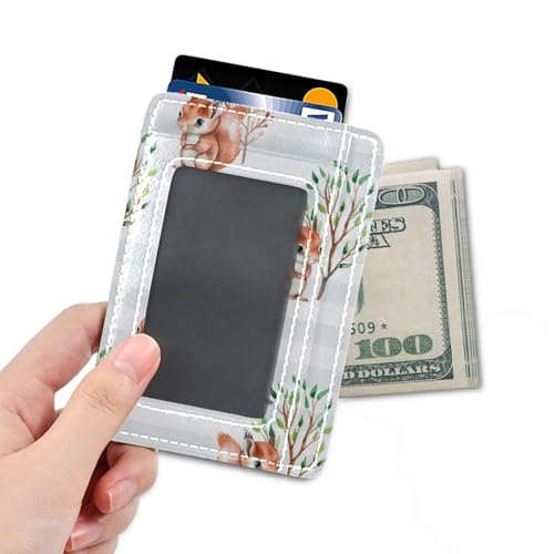 Watercolor Squirrel and Trees Slim Minimalist Front Pocket RFID Blocking Leather Wallets for Men Women4