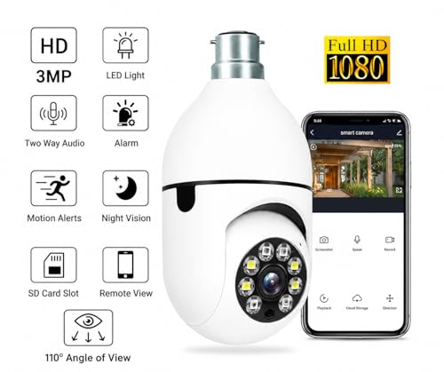 Image of Smart Wi-Fi CCTV Camera | 360 PTZ | 20M Color Night Vision | Human Motion Detection | Auto Tracking | Two-Way Audio | App Control | Supports 128GB SD Card | Bulb-Camera