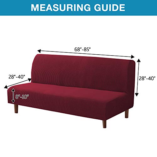 Flamingo P Stretch Armless Futon Covers Full Queen Futon Couch Covers Slipcover Futon Sofa Cover Futon Bed Cover Furniture Protector Covers with Elastic Bottom, Soft Thick Jacquard Washable, Burgundy - Thumbnail 5