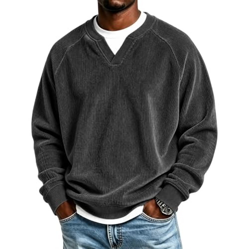 faweinjia Men's Corduroy Shirt 2 in 1 Faux Layered V Neck Shirt Fall Shirts - image 1