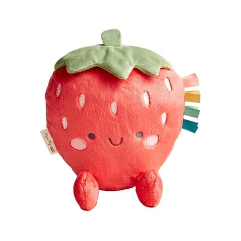 Itzy Ritzy Sweetie Snuggles Baby Plush Toy - Soft, Cuddly Stuffed Animal with Multiple Textures & Ribbons for Sensory Exploration and Promoting Self-Soothing, for Ages 0 and Up (Strawberry) Cover
