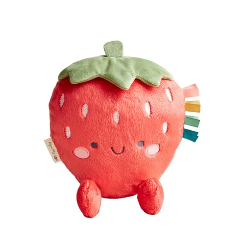 Image of Itzy Ritzy Snuggles Plush Toy – Soft Stuffed Animal for Babies, Kids & Adults – Sensory Ribbons & Textured Fabrics for Tactile Play – Cozy & Cuddly Companion for Newborns & Up (Strawberry)