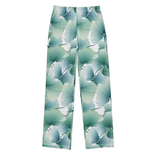 Ginkgo Biloba Green Leaf Long Pajama Pants Elastic Waist PJ Bottoms with Pockets S A1101162