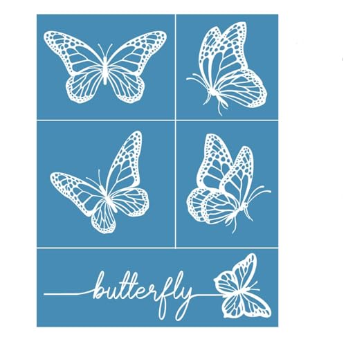MANGOUSONG Screen Printing Kit,21.59x27.94cm Butterfly Reusable Self- Adhesive Silk Screen Stencils Silkscreen Printing Home Decoration Craft Chalk Stencils