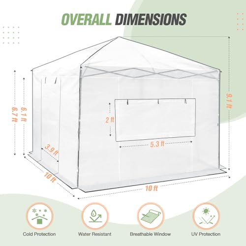 Image of EAGLE PEAK 10x10 Easy Setup Pop Up Greenhouse, Clear /White
