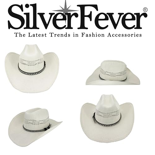 Image of SILVERFEVER Straw Cowboy Hat Cowgirl Hats Men Women Sun Hat Sombreros Vagueros Classic Western Accents Sombreros
