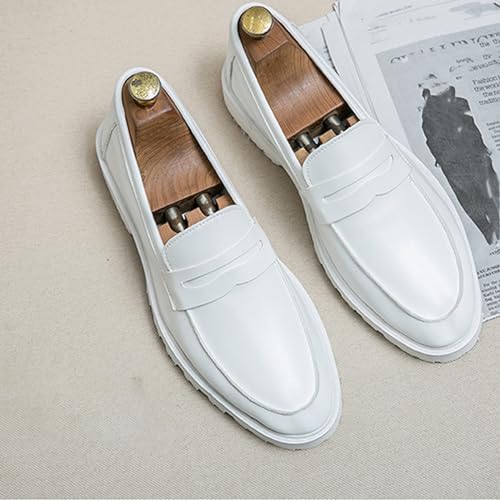 Men's Slip on Lug Sole Casual Loafers,Fashion Round Toe Platform Anti-Slip Comfort Dress Shoes Retro Business Formal Leather Penny Loafers for Men4