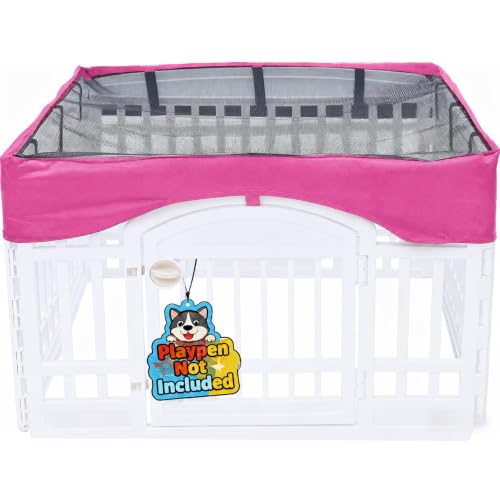 Image of Dog Playpen Mesh Top Cover Fits 36 Inch 4-Panel Pet Play Pen,Pink | Anti-escape Dog Cage Covers Puppy Play Pen Cover,Indoor /Outdoor Use,Easy to fold for Portability [Only Cover] Upgraded