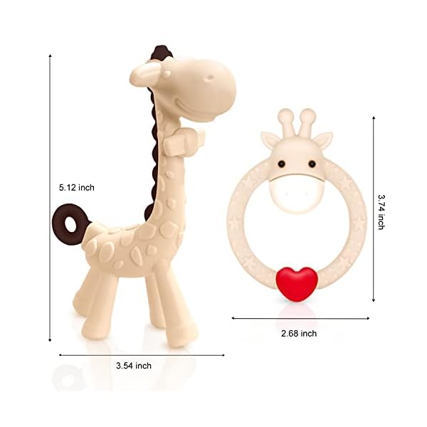 SHARE&CARE BPA-frei 2 Silikon-Giraffen-Baby-Beißring-Spielzeug mit Aufbewahrungsbox, für 3 Monate über Zahnfleischschmerzen bei Säuglingen, Schmerzlinderung und Babyparty, Set mit 2 verschiedenen Beißspielzeugen – Bild 7