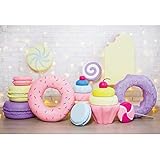DASHAN 5x3ft Polyester Baby Girl 1st Birthday Backdrop Donut Cake Smash White Brick Wall Candy Baby...