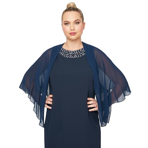 S.L. Fashions womens Solid Chiffon Cascade Crop Shrug Blouse, Navy, 1X-2X US